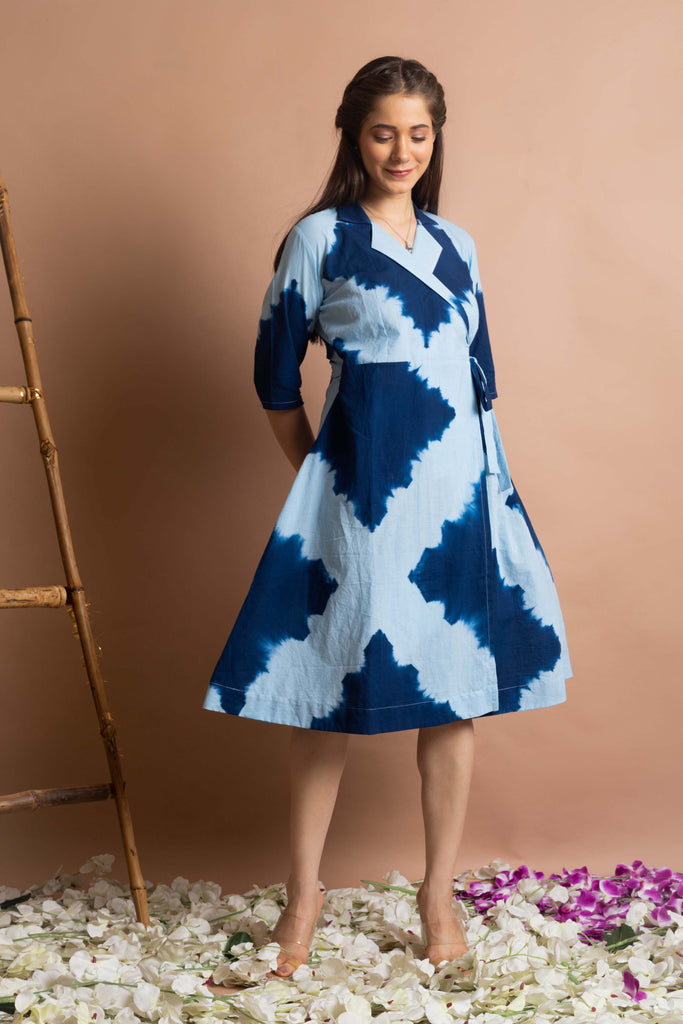 Blue Tie and Dye Wrap Dress – CYUINDIA